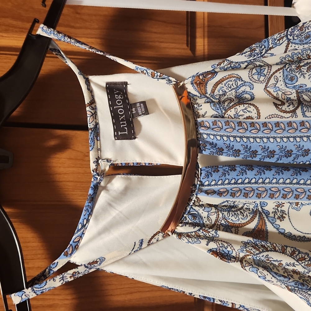 Luxology Blue floral and paisley print dress